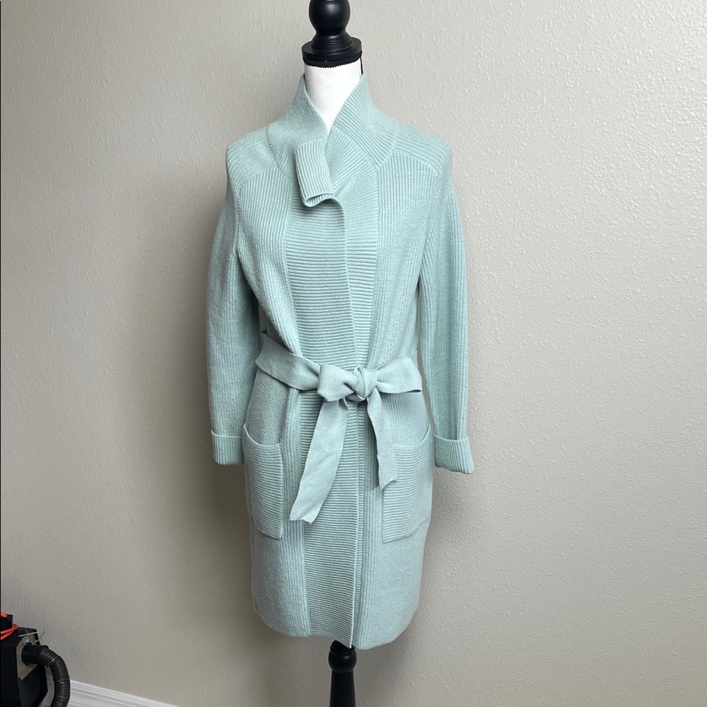 ANN TAYLOR Cardigan knit Long Duster sweater with belt seafoam green - Picture 8 of 16